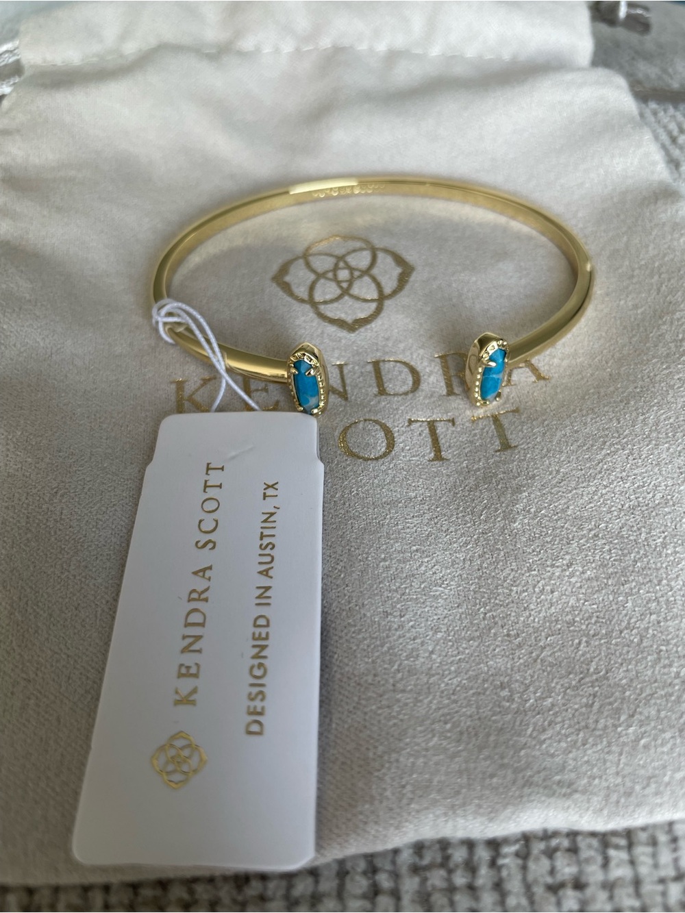 Kendra Scott Gold Turquoise Open Bangle Bracelet